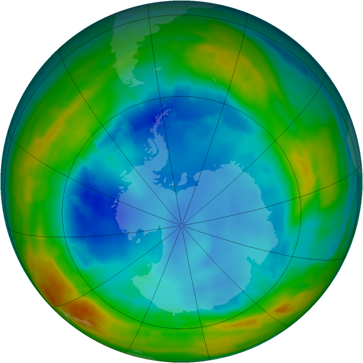 Antarctic ozone map for 14 August 2014